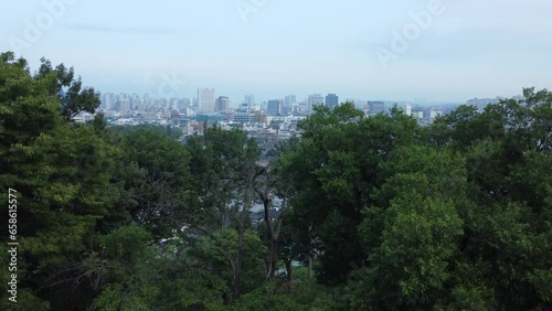 Jeonju Hanok Village from aerial drone view. Korean wooden traditional houses