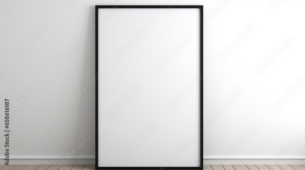 A sleek, black wooden frame hanging on a white wall, capturing the essence of minimalism and sophistication. A sleek, black wooden frame hanging on a white wall, capturing the essence of minimalism and sophistication.