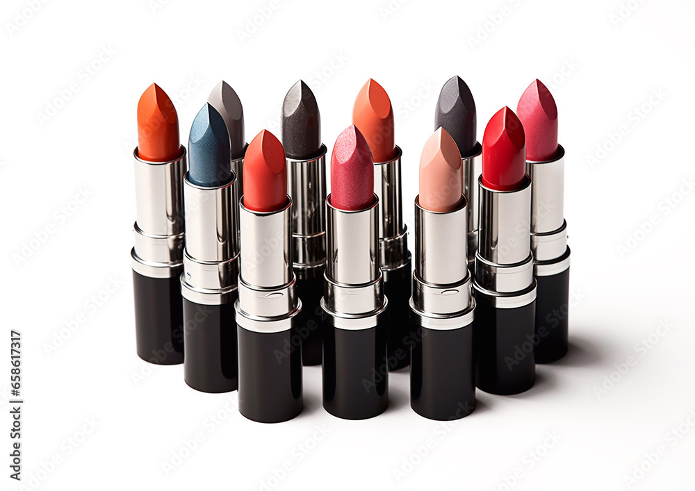 Set of various color lipsticks on white background.Macro.AI Generative Set of various color lipsticks on white background.Macro.AI Generative