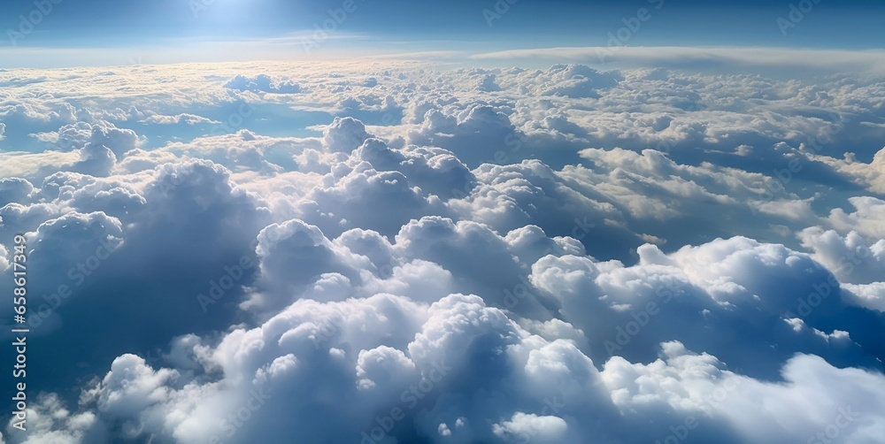 Blue sky and clouds with wide angle stratosphere view.Macro.AI Generative