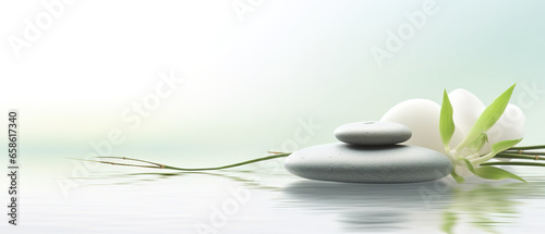 Zen panorama with ample space for text that conveys a feeling of deep well-being and relaxation