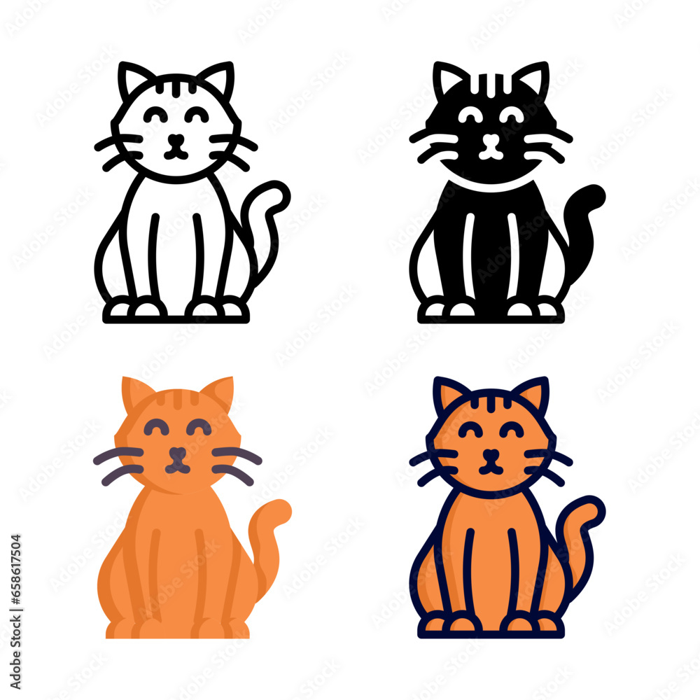 Cat icon set style collection in line, solid, flat, flat line style on white background Cat icon set style collection in line, solid, flat, flat line style on white background