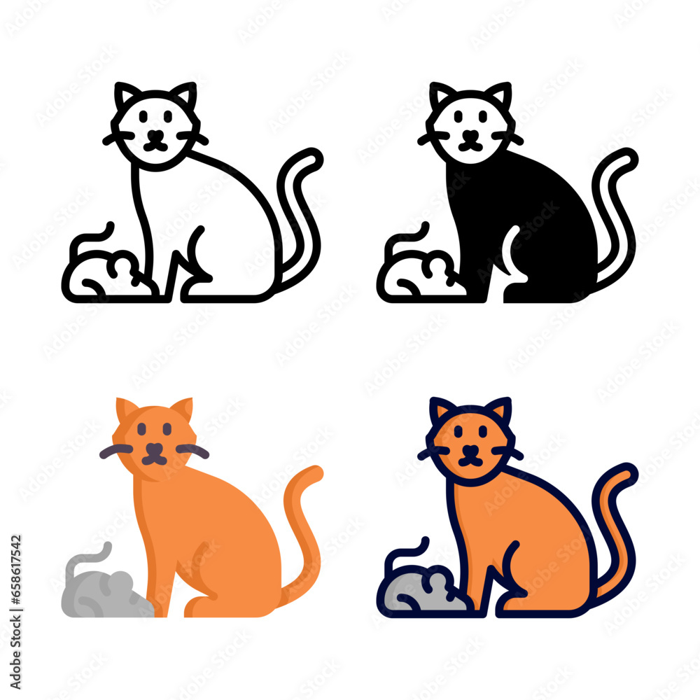 Fototapeta premium Feline icon set style collection in line, solid, flat, flat line style on white background