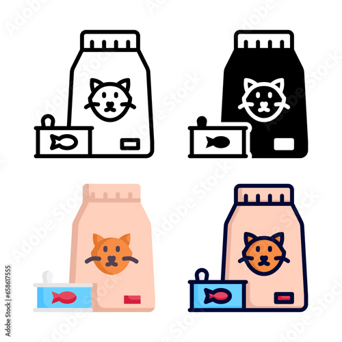 Pet food icon set style collection in line, solid, flat, flat line style on white background