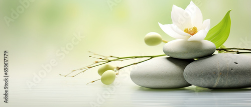 Harmonious panoramic Zen illustration  deep feeling of relaxation and well-being  empty text space