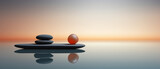 Harmonious panoramic Zen illustration, deep feeling of relaxation and well-being, empty text space