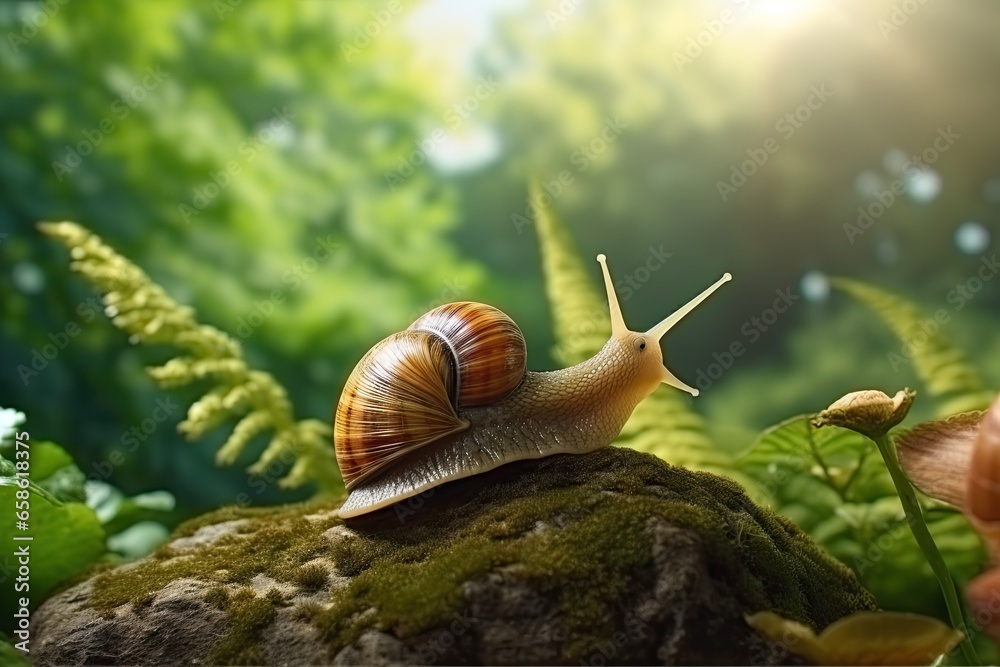 close up a snail on a rock close up a snail on a rock