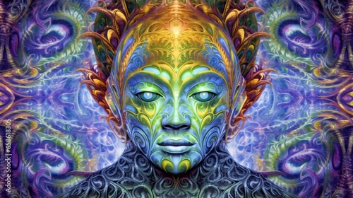 Kaleidoscope Consciousness: Shifting patterns inside a kaleidoscope, illustrating dynamic perspectives.