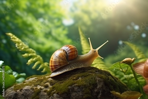 close up a snail on a rock 