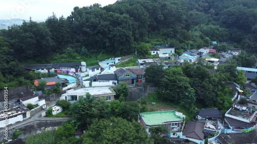 Jaman Mural Village at Jeonju Hanok Village from aerial drone view. 자만벽화마을.