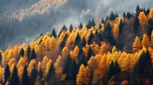 Valley with beautiful houses at sunset in the autumn