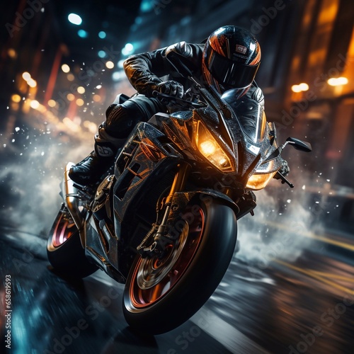 Vászonkép Bike of Crescendo Rider of High Speed Symphony Embellished by Generative AI