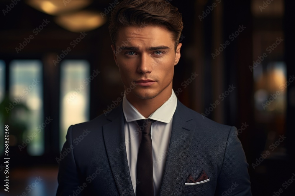 A confident and stylish man dressed in a suit and tie poses for a ...