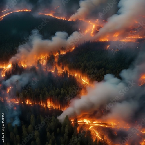 A satellite image of a forest fire, depicting raging flames and billowing smoke3