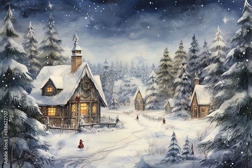Christmas scene with landscape with house and snow © W&S Stock