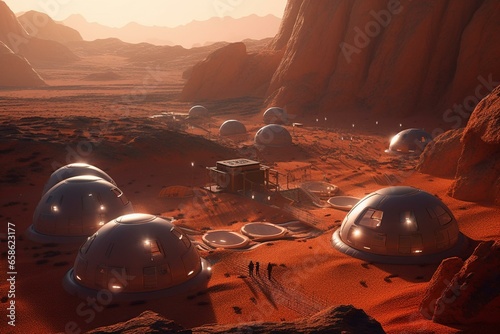 Futuristic Mars colony. Generative AI