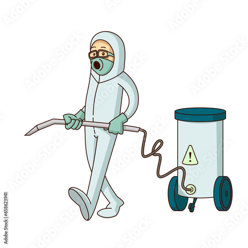 Protective Suit Technician Spraying Chemicals