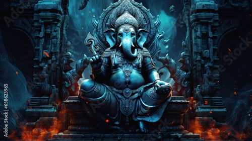 Ganesh Illustration of colorful hindu lord Ganesha on decorative background