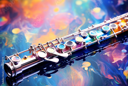 flute musical instrument with paint spots background photo