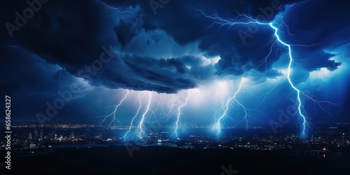 illustration of thunder in dark night sky, generative AI