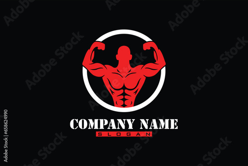 man Logo With muscular shape. Fitness Gym logo.