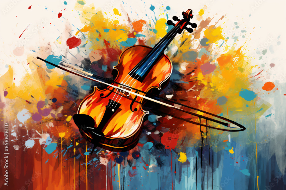 Violin musical instrument with paint spots background