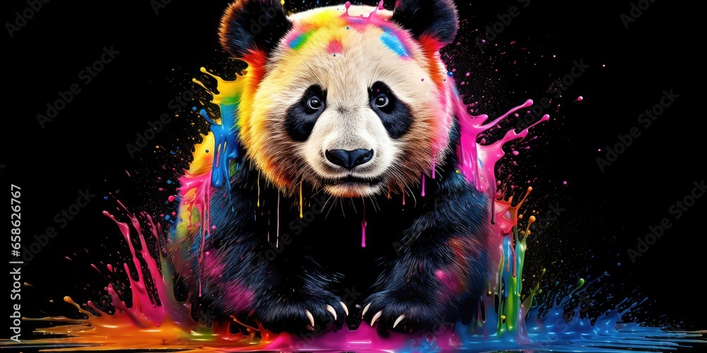 Painted colorful panda animal, they show off in beautiful colors ...