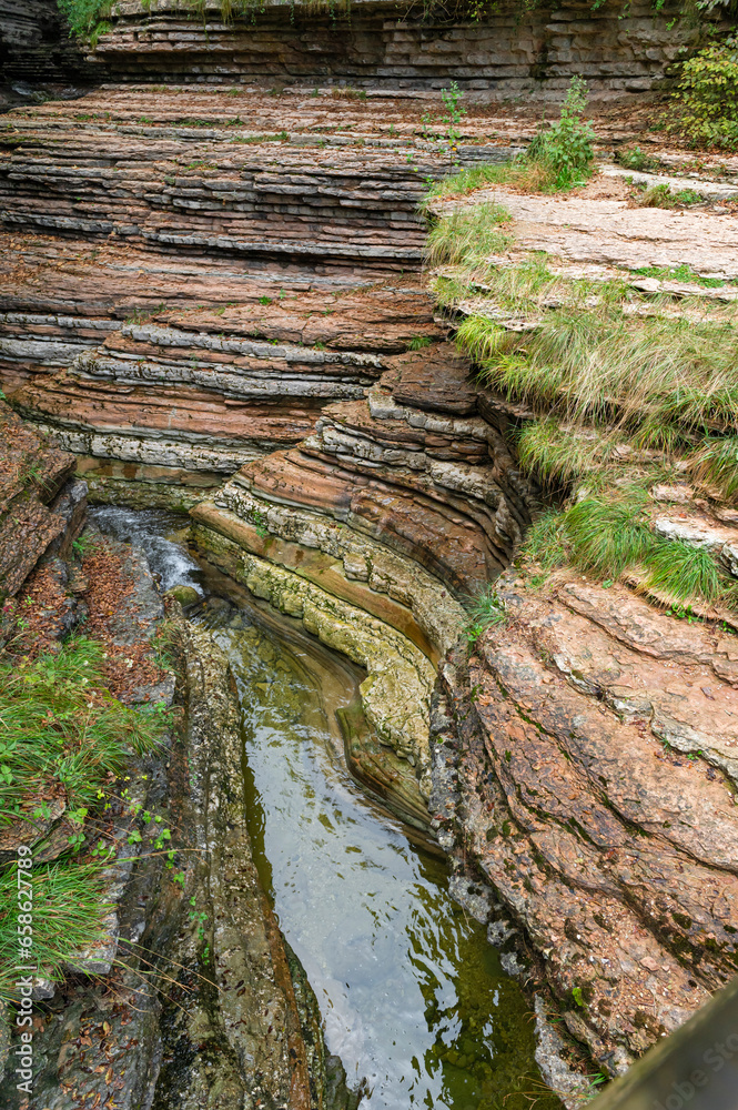 Naklejka premium The Brent de l’Art, a natural rock formation resembling a canyon located in Sant’Antonio di Tortal in Borgo Valbelluna, Veneto, Italy