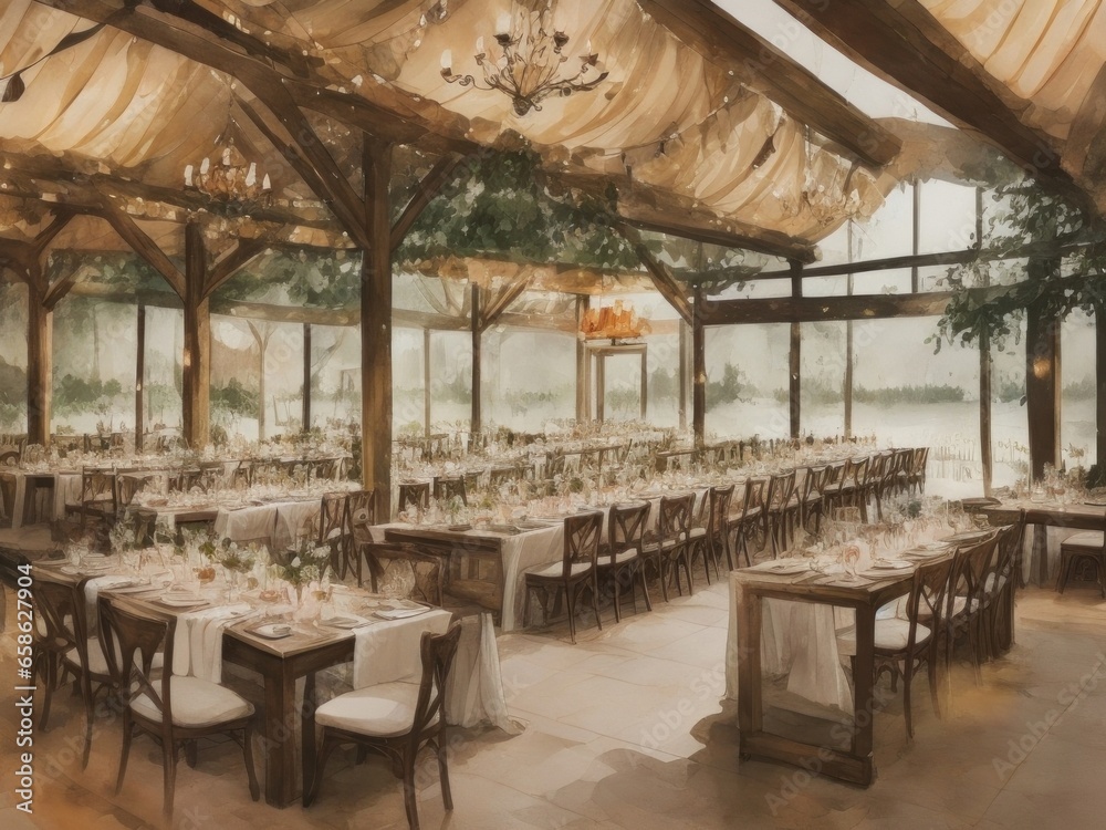 Naklejka premium Rustic Elegance: Loose Watercolor Wedding Illustration