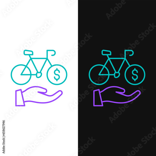 Line Bicycle rental mobile app icon isolated on white and black background. Smart service for rent bicycles in the city. Mobile app for sharing system. Colorful outline concept. Vector