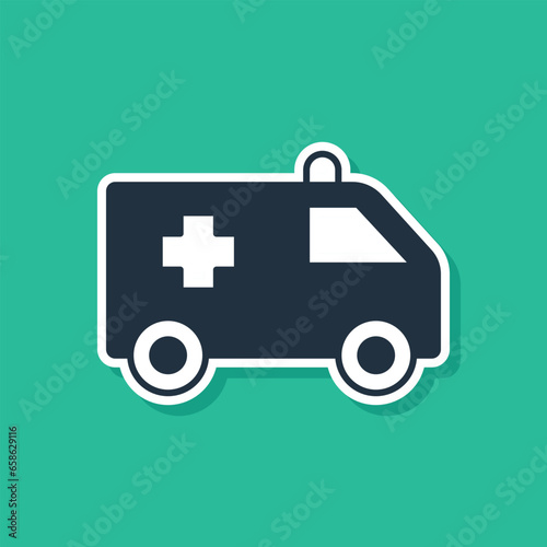 Blue Ambulance and emergency car icon isolated on green background. Ambulance vehicle medical evacuation. Vector