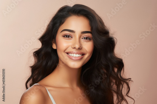 beautiful indian woman with long hair style.