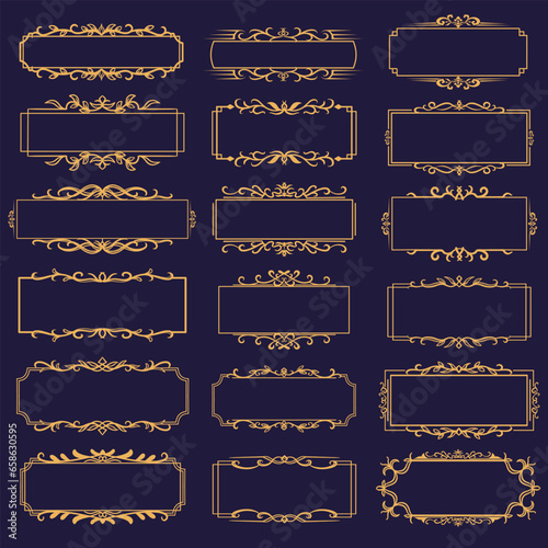 Set of gold vintage ornament frame border, element, calligraphy, flourish, elegant and luxury. Golden Luxury Elegant ornament for labels and badges vector illustration.