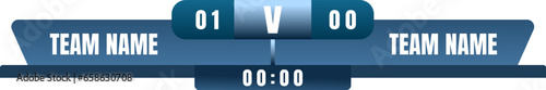 Scoreboard broadcast graphic and lower thirds template for sport soccer, football. Broadcast score banner