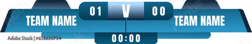 Scoreboard broadcast graphic and lower thirds template for sport soccer, football. Broadcast score banner