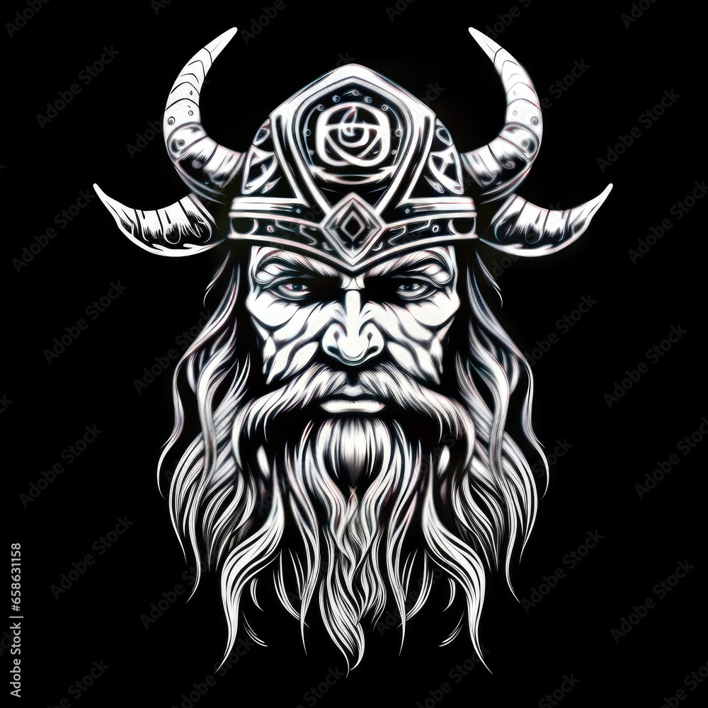 Fototapeta premium Viking logo, black and white, AI generated Image
