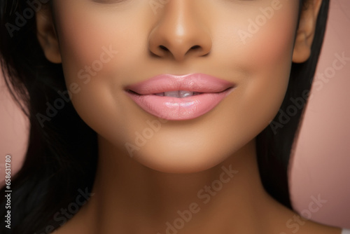 Indian beautiful woman showing the beauty of her lips.