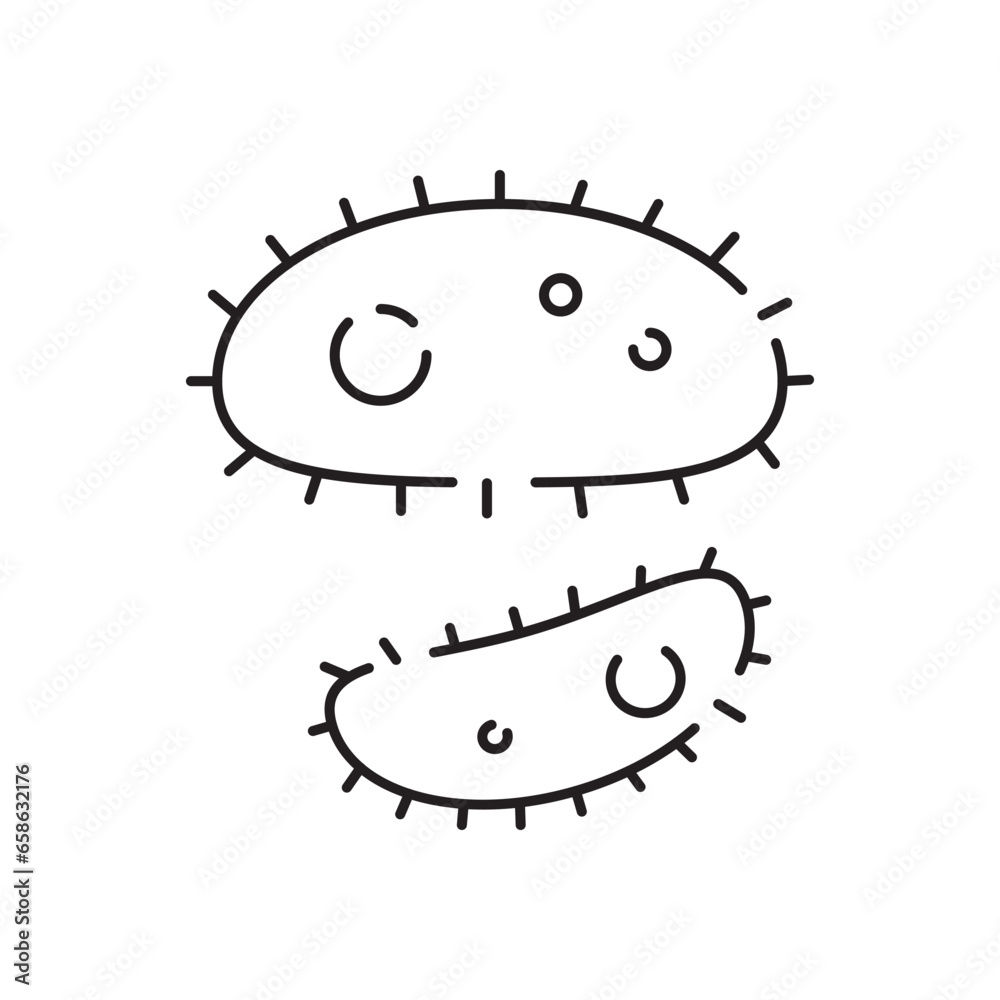 Bacteria, probiotic and virus line icon. Microbe, germ, cell, caviar, petri dish, immune system, medical pills or laboratory flask and more Bacteria, probiotic and virus line icon. Microbe, germ, cell, caviar, petri dish, immune system, medical pills or laboratory flask and more