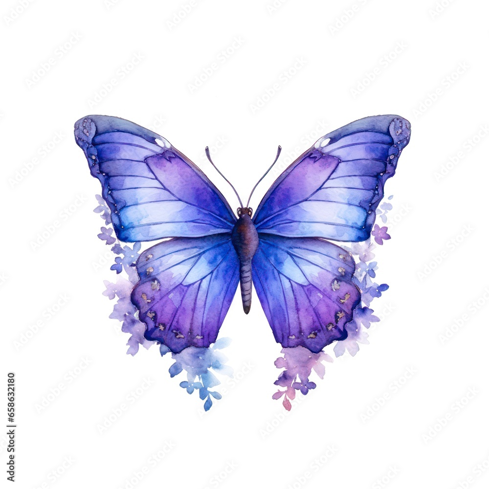 Blue butterfly isolated on white background in watercolor style. Blue butterfly isolated on white background in watercolor style.