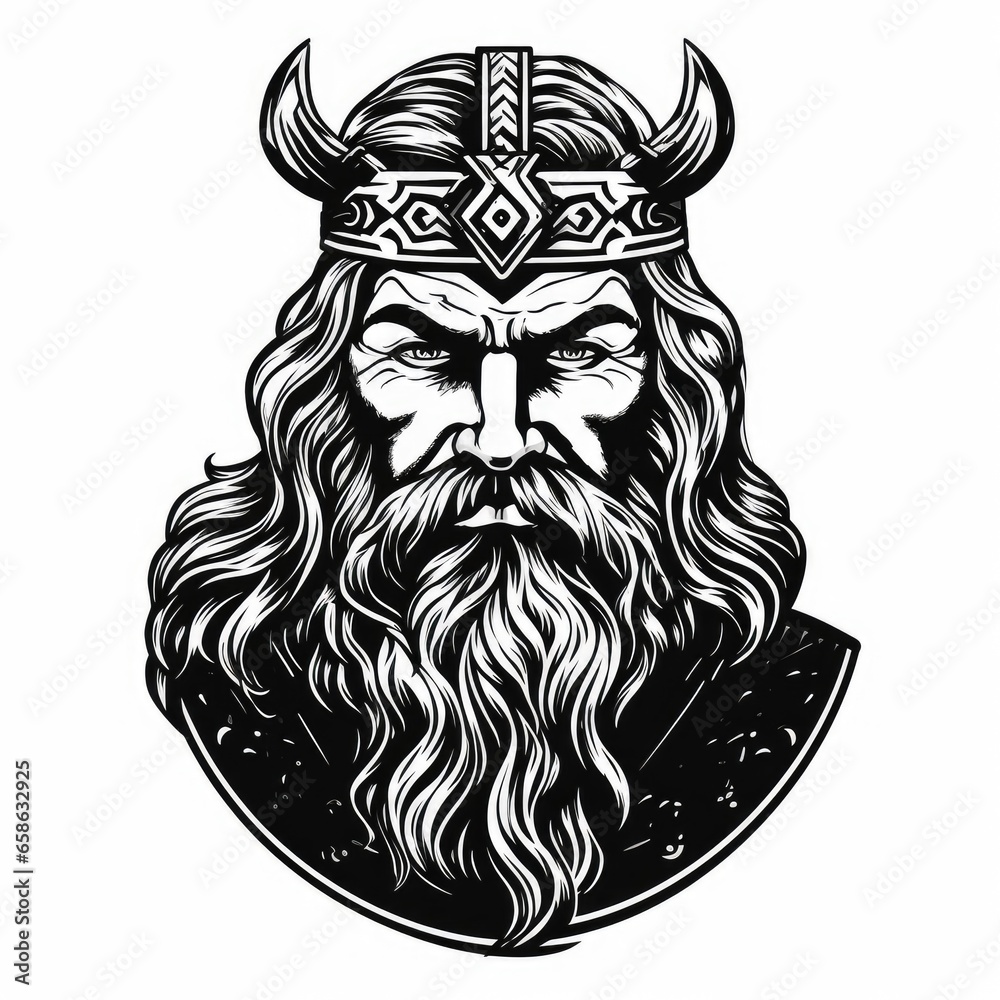 Fototapeta premium Viking logo, black and white, AI generated Image