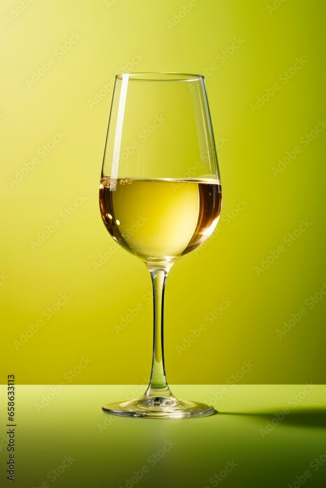 Glass of white wine on olive green background. Glass of white wine on olive green background.