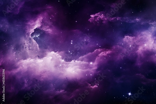 Purple space nebula with stars. Generative AI