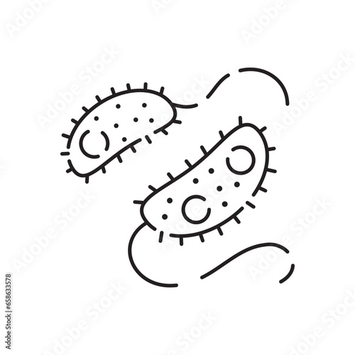 Microbe and bacterium vector line icon. Grey virus, bacteria, germs and microbe icon isolated on white background. Antibacterial and antiviral defence, protection infection