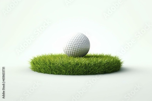 A 3D illustration of a golf ball on a lush lawn, with a clean white background. Generative AI