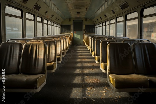 Empty greyhound bus interior. Generative AI