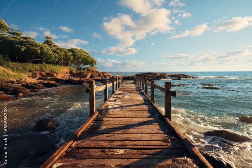 Wooden pier on ocean or sea, perspective view Wooden pier on ocean or sea, perspective view