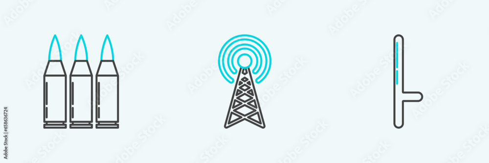 Set line Police rubber baton, Bullet and Radar icon. Vector Set line Police rubber baton, Bullet and Radar icon. Vector