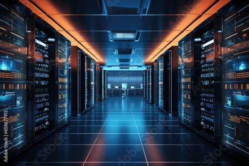 Explore the heart of digital infrastructure in a high-tech datacenter. This modern facility houses servers, networking equipment, and storage systems, ensuring seamless connectivity and data security.