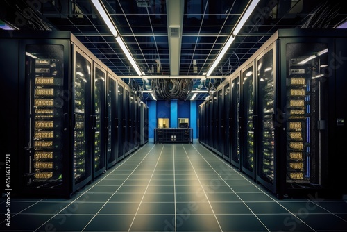 Explore the heart of digital infrastructure in a high-tech datacenter. This modern facility houses servers, networking equipment, and storage systems, ensuring seamless connectivity and data security.