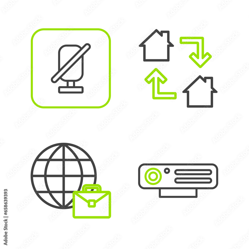 Set line Web camera, Online working, and Mute microphone icon. Vector Set line Web camera, Online working, and Mute microphone icon. Vector